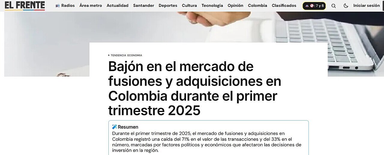 Bajn en el mercado de fusiones y adquisiciones en Colombia durante el primer trimestre 2025
